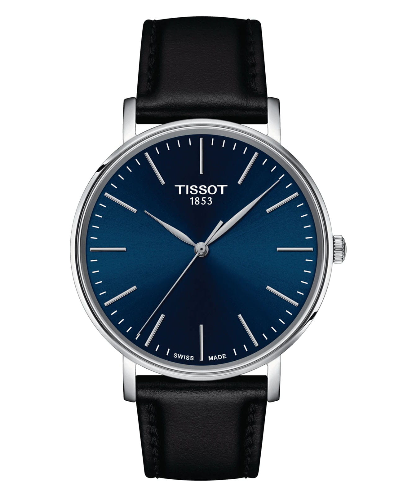 Tissot Tissot Everytime Gent T143.410.16.041.00 Everytime T1434101604100 кварцевые мужские часы синий циферблат, браслет кожаный — вид спереди