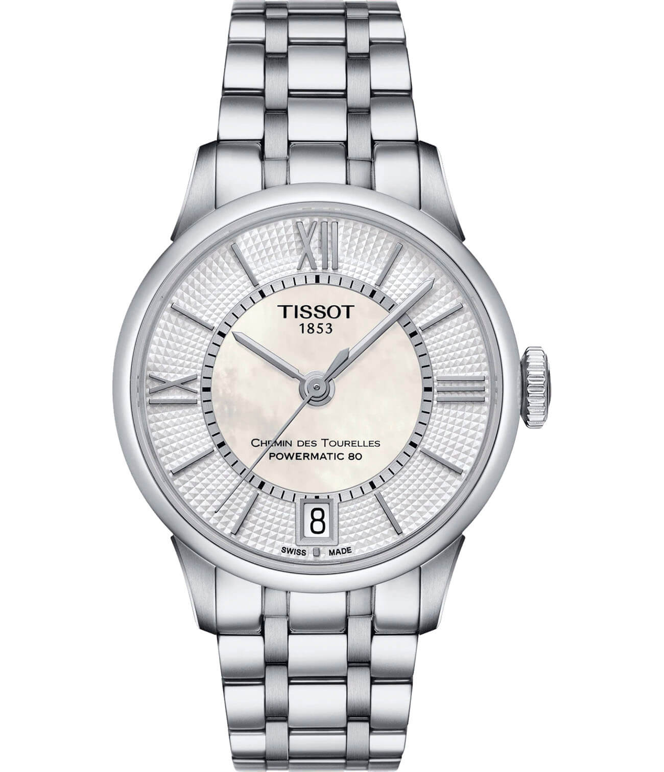 Tissot Tissot Chemin des Tourelles Powermatic 80 Lady T099.207.11.118.00 Chemin des Tourelles T0992071111800 механические женские часы белый циферблат, браслет нержавеющая сталь — вид спереди