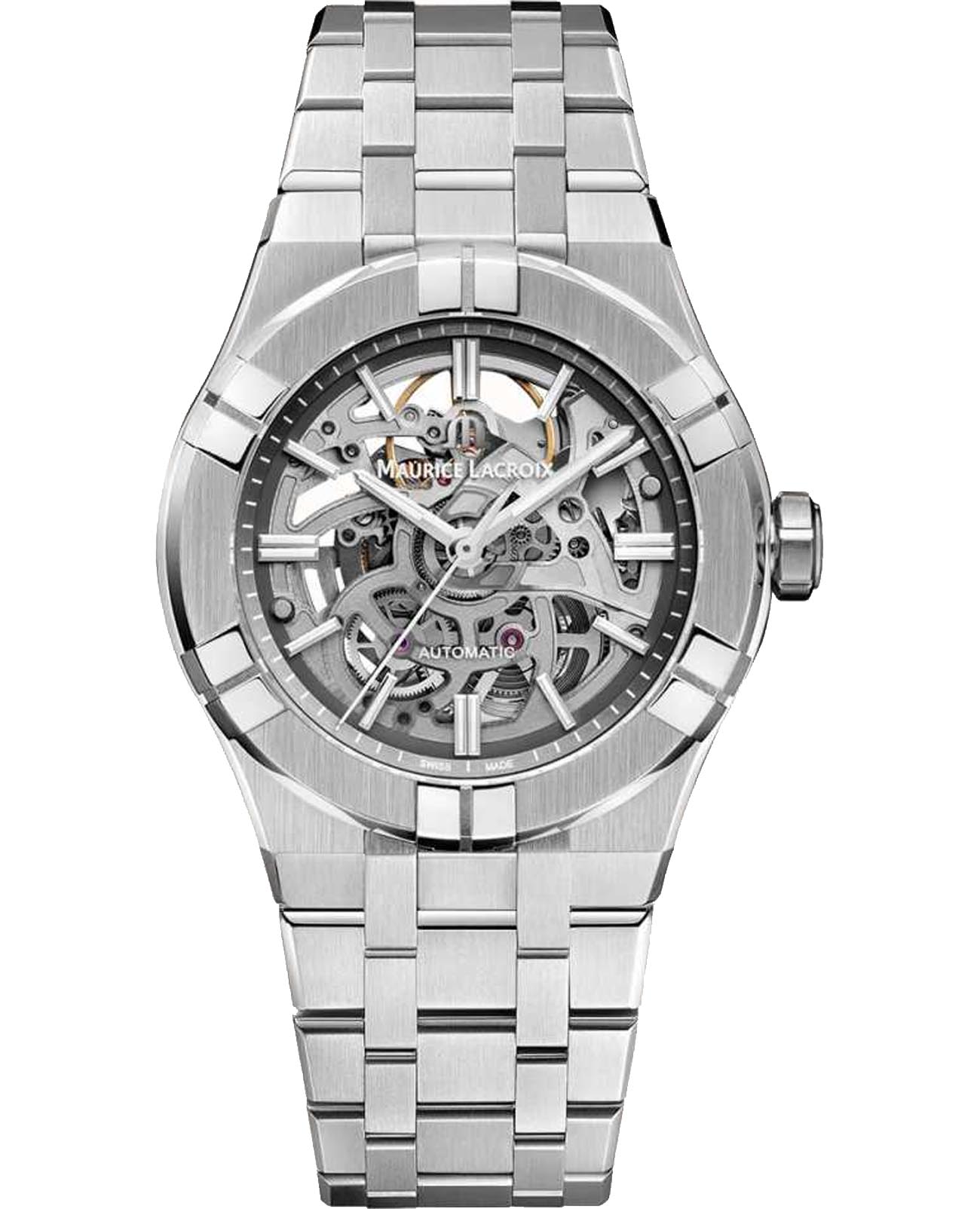 Maurice Lacroix Maurice Lacroix Aikon Urban Tribe Skeleton Limited Edition AI6007-SS002-030-1  AI6007-SS002-030-1 механические мужские часы серебристый циферблат, браслет нержавеющая сталь — вид спереди