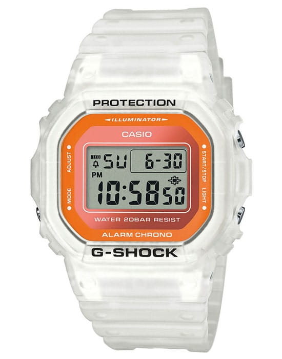 Casio Casio G-Shock DW-5600LS-7 DW-5600 DW-5600LS-7ER электронные мужские часы оранжевый циферблат, браслет полимер — вид спереди