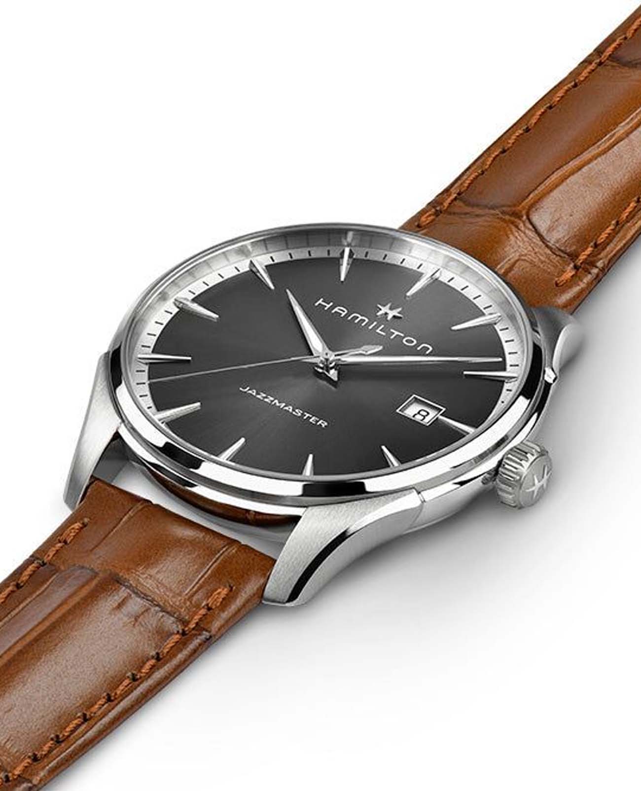 Hamilton Hamilton Jazzmaster Gent Quartz H32451581, jazzmaster швейцария мужские часы на браслете кожаный боковой вид