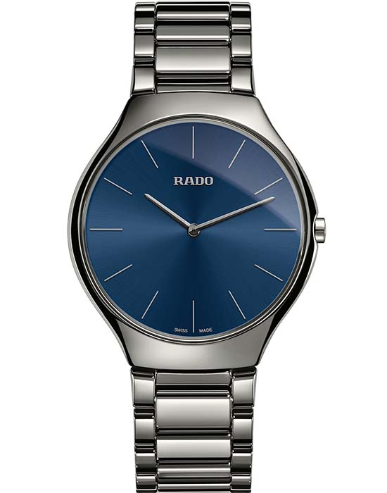 Rado Rado True Thinline R27955022  R27955022 кварцевые мужские часы синий циферблат, браслет плазменная керамика — вид спереди