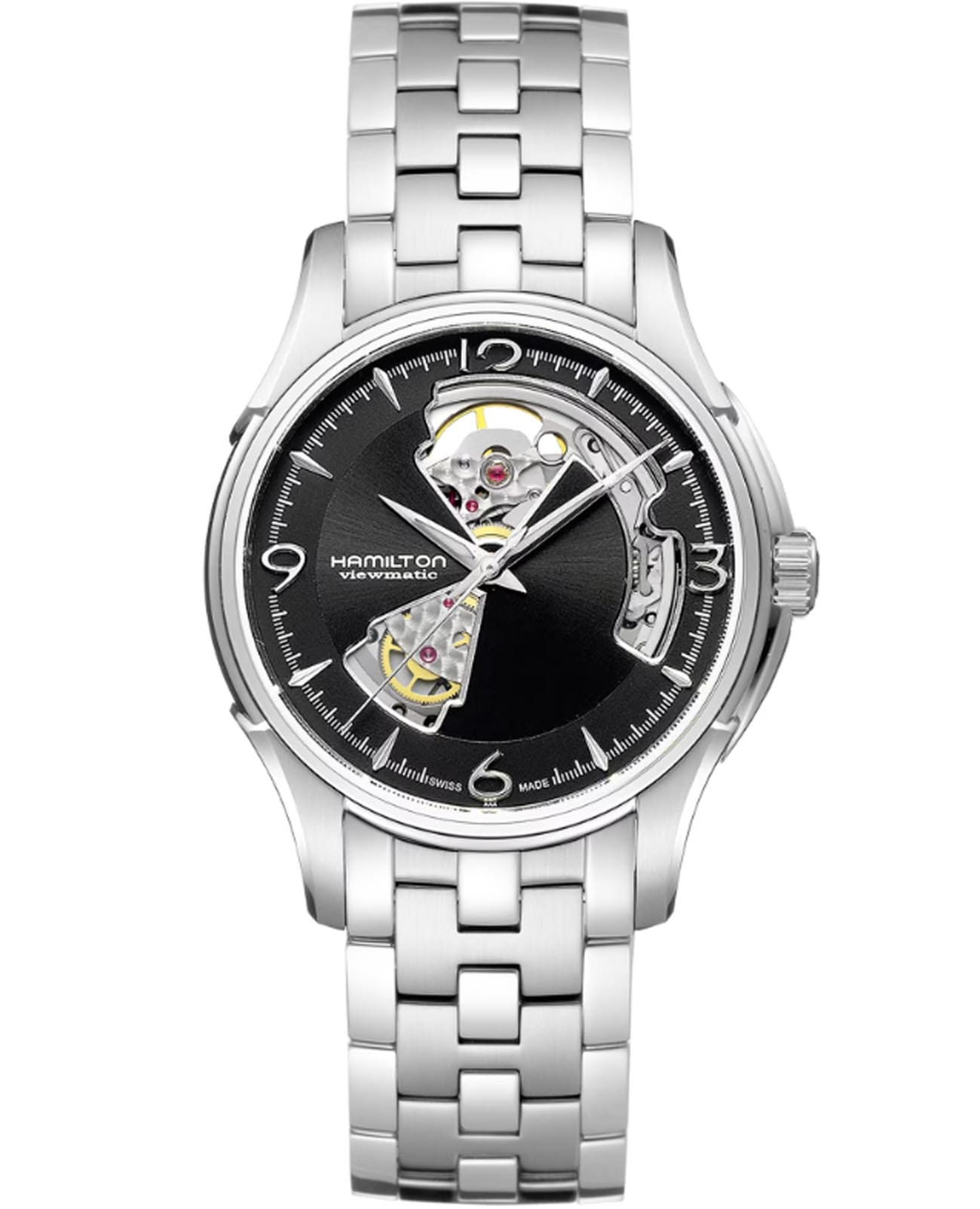 Hamilton Hamilton Jazzmaster Open Heart Auto H32565135  H32565135 механические женские часы черный циферблат, браслет нержавеющая сталь — вид спереди