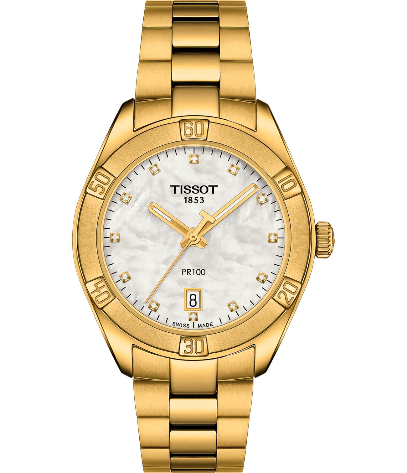 Tissot Tissot PR 100 Sport Chic T101.910.33.116.01 PR 100 Sport Chic T1019103311601 кварцевые женские часы белый циферблат, браслет сталь c pvd покрытием — вид спереди
