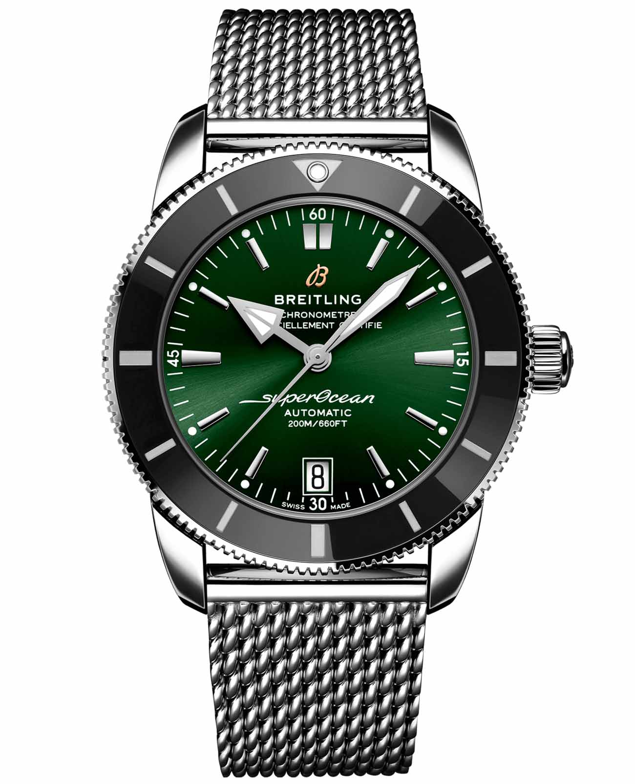 Breitling Breitling Superocean Heritage B20 Automatic 42 AB2010121L1A1  AB2010121L1A1 механические мужские часы зеленый циферблат, браслет нержавеющая сталь — вид спереди