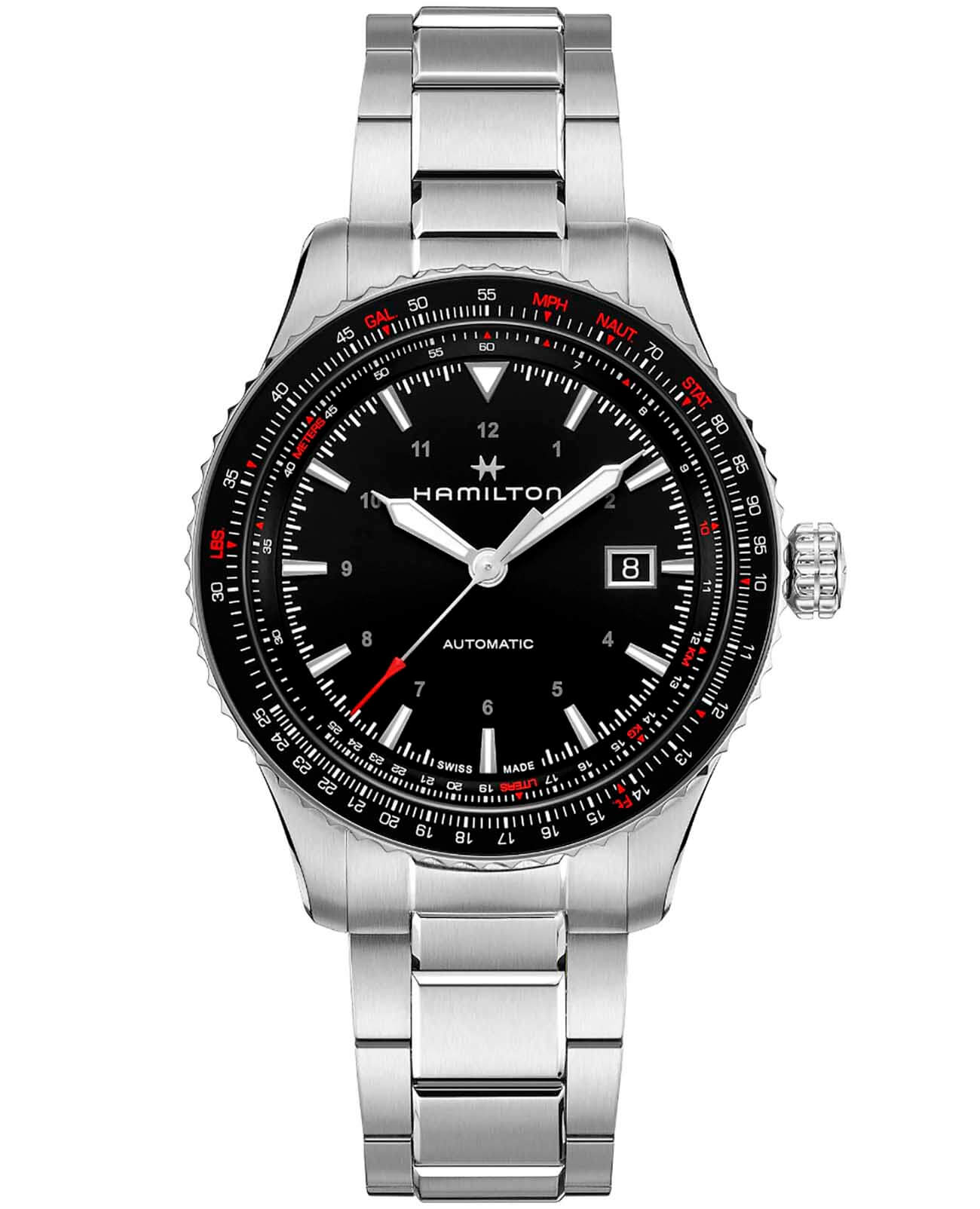 Hamilton Hamilton Khaki Aviation Converter H76615130  H76615130 механические мужские часы черный циферблат, браслет нержавеющая сталь — вид спереди