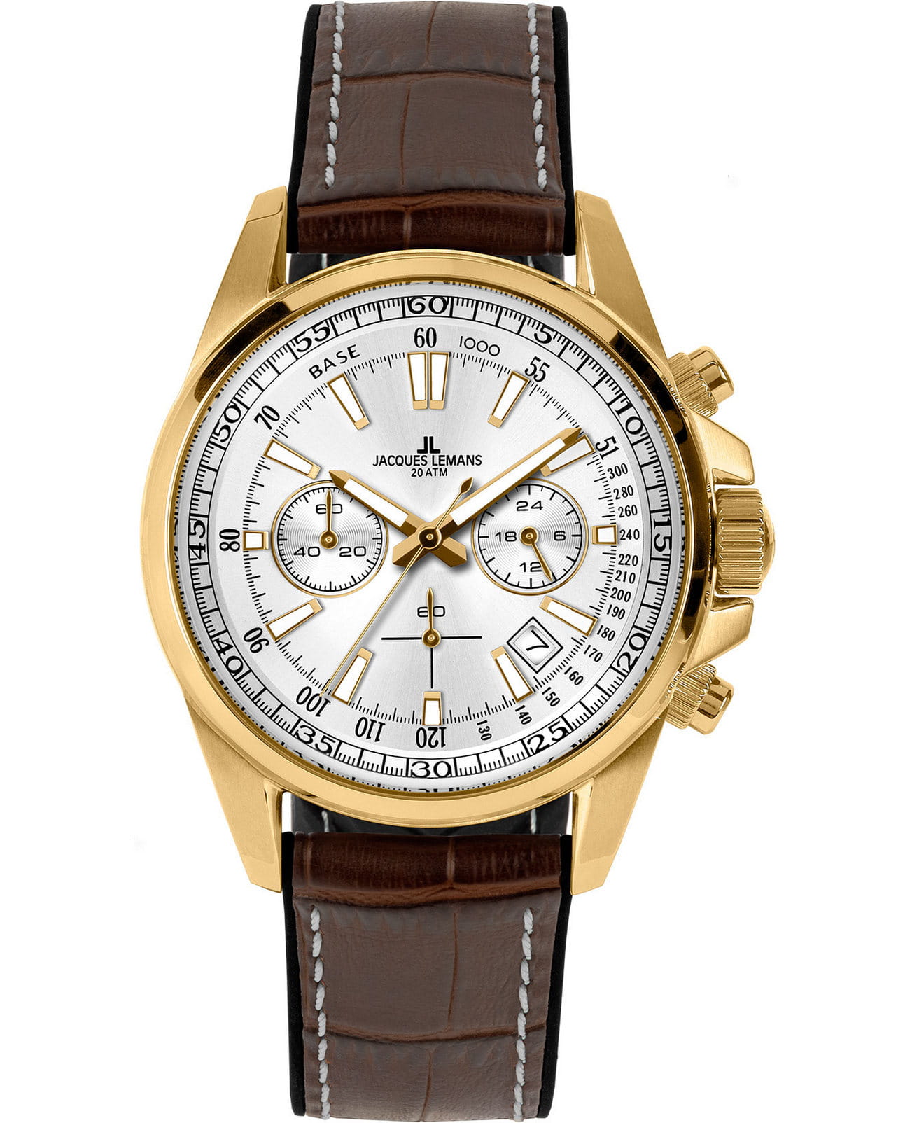 Jacques Lemans Jacques Lemans Sport 1-2117F  1-2117F кварцевые мужские часы серебристый циферблат, браслет кожаный — вид спереди