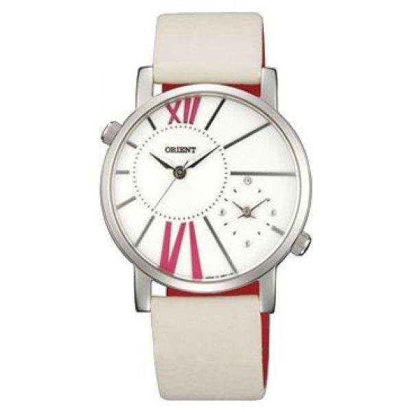 Orient Orient UB8Y004W (FUB8Y004W)  FUB8Y004W  женские часы белый циферблат, браслет кожа + текстиль — вид спереди