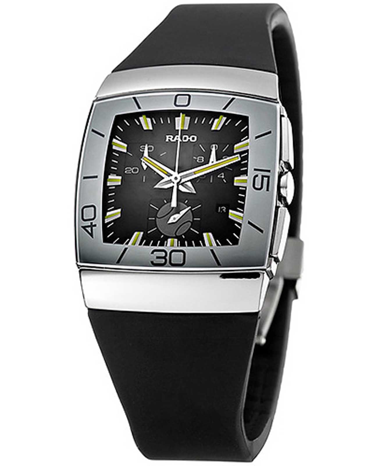 Rado Rado Sintra R13600039  R13600039 кварцевые мужские часы черный циферблат, браслет каучук — вид спереди