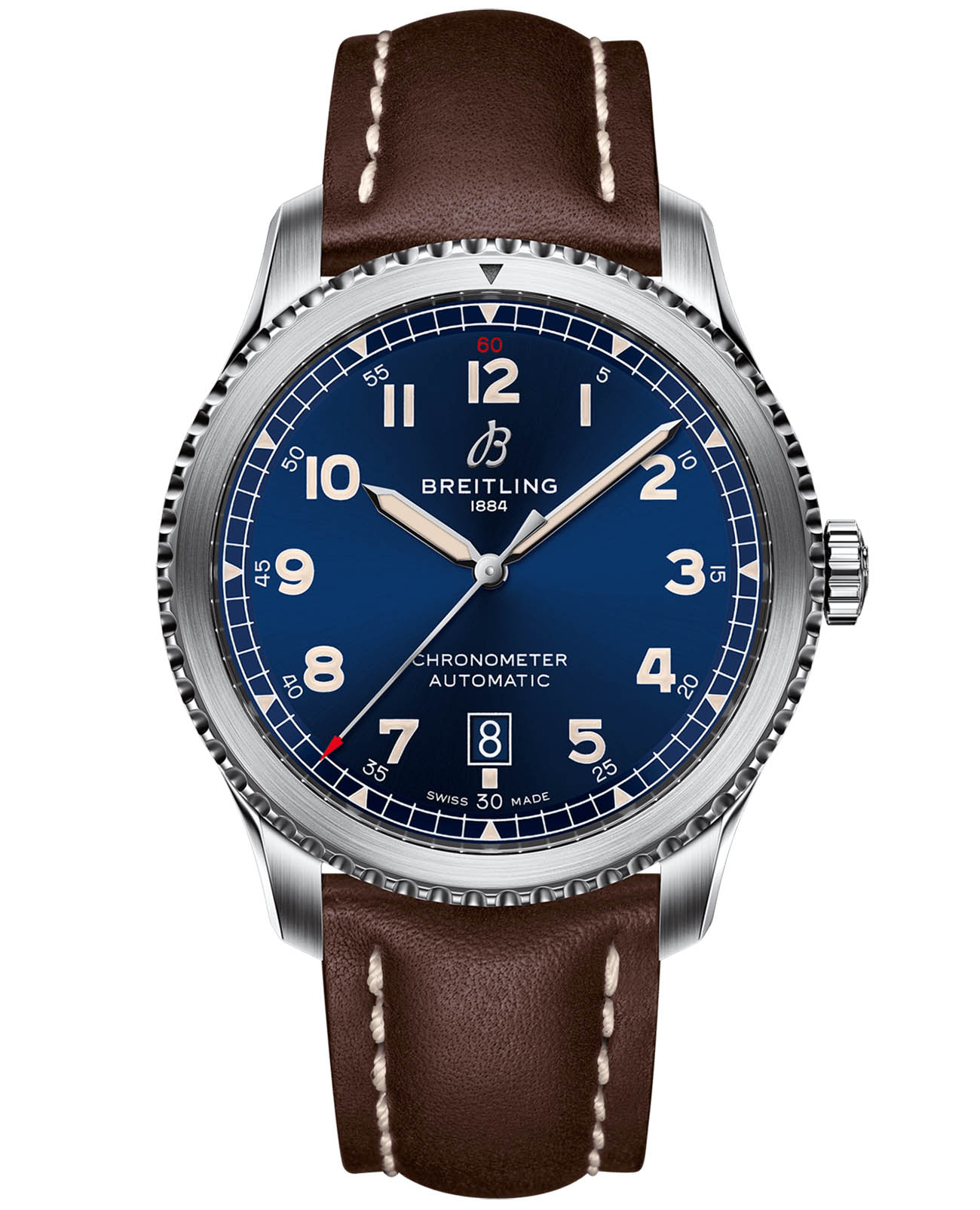 Breitling Breitling Aviator 8 Automatic 41 A17315101C1X3  A17315101C1X3 механические мужские часы синий циферблат, браслет кожаный — вид спереди
