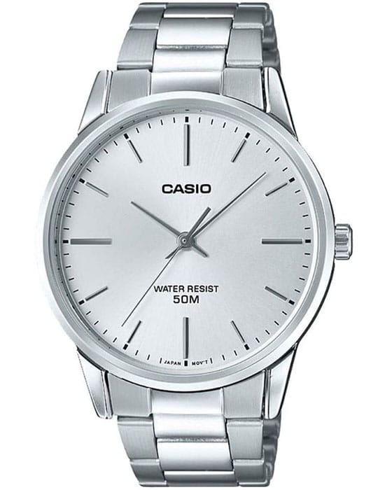 Casio Casio MTP-1303PD-7FVEF  MTP-1303PD-7FVEF кварцевые мужские часы серебристый циферблат, браслет нержавеющая сталь — вид спереди