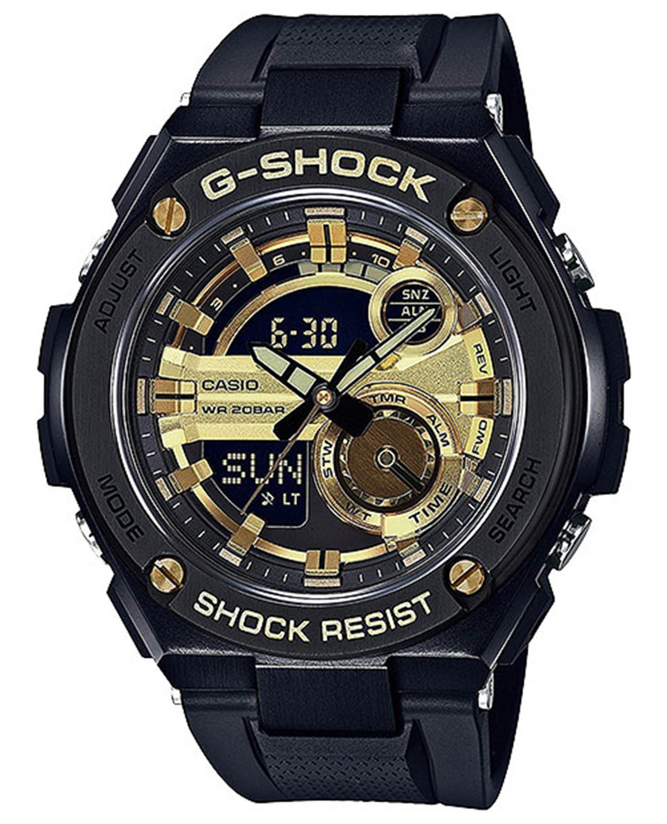 Casio Casio G-Shock GST-210B-1A9 GST G-Steel GST-210B-1A9 электронные мужские часы  циферблат, браслет полимер — вид спереди