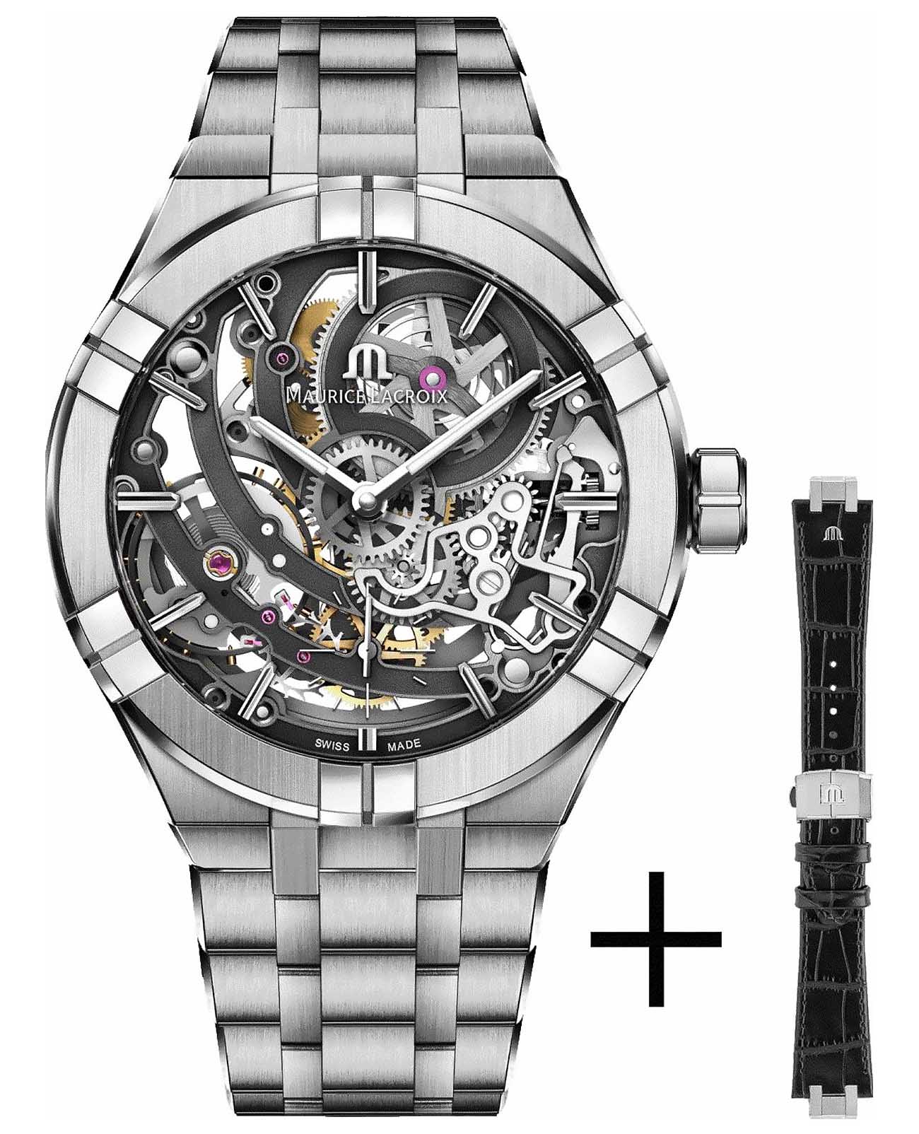 Maurice Lacroix Maurice Lacroix Aikon Automatic Skeleton AI6028-SS002-030-2  AI6028-SS002-030-2 механические мужские часы  циферблат, браслет нержавеющая сталь — вид спереди