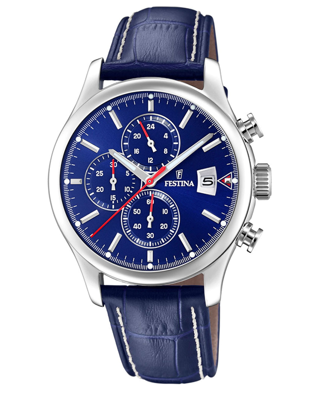 Festina Festina Timeless Chrono F20375/2  F20375/2 кварцевые мужские часы синий циферблат, браслет кожаный — вид спереди