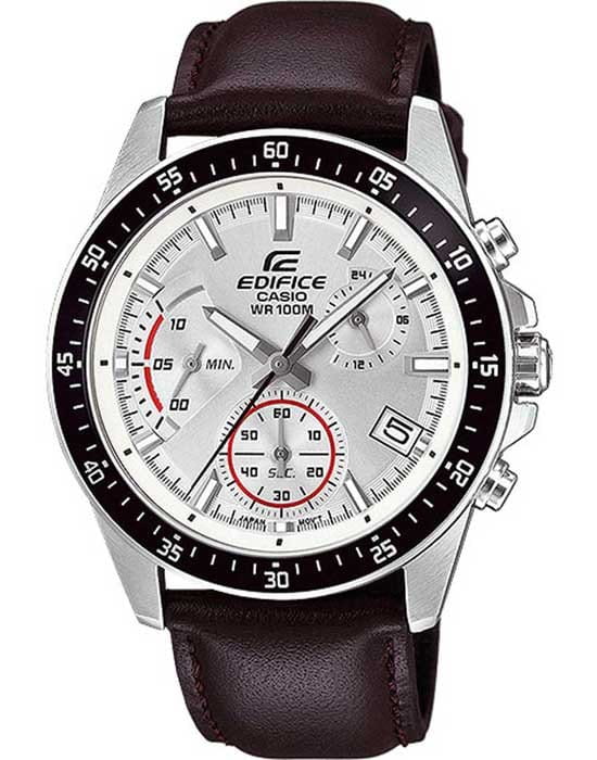 Casio Casio Edifice EFV-540L-7A EFV EFV-540L-7A кварцевые мужские часы белый циферблат, браслет кожаный — вид спереди