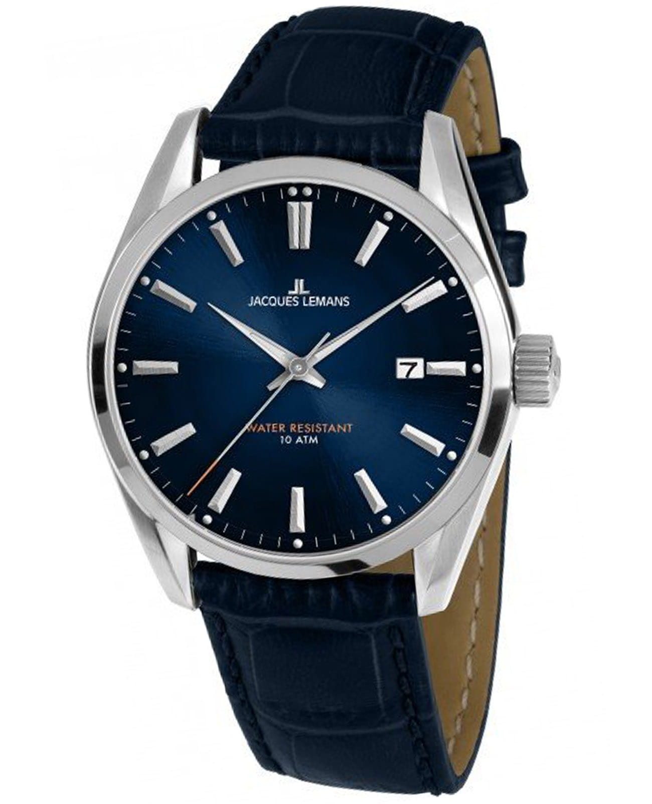 Jacques Lemans Jacques Lemans Classic 1-1859C  1-1859C кварцевые мужские часы синий циферблат, браслет кожаный — вид спереди