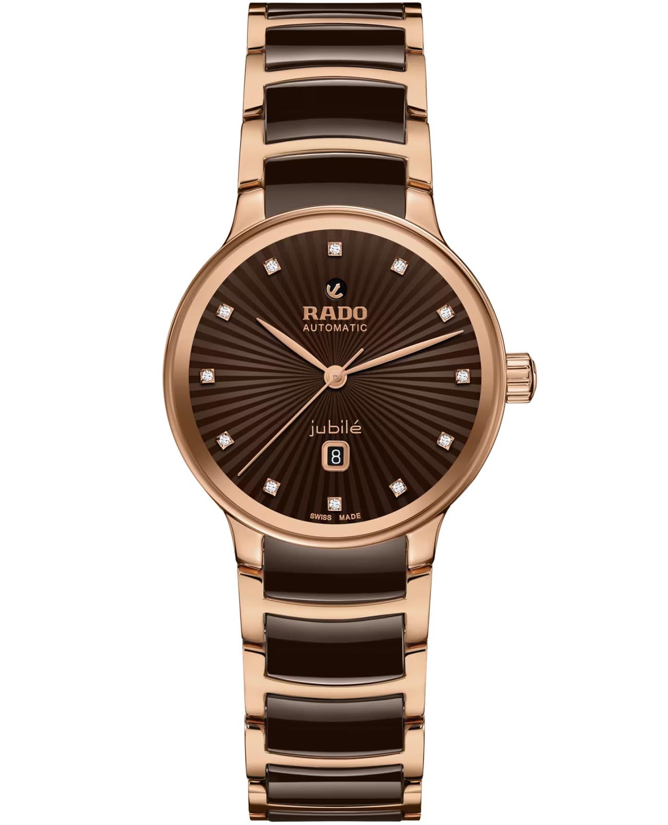 Rado Rado Centrix Automatic Diamonds R30019732 Automatic R30019732 механические женские часы коричневый циферблат, браслет высокотехнологичная керамика + нержавеющая сталь с pvd покрытием — вид спереди
