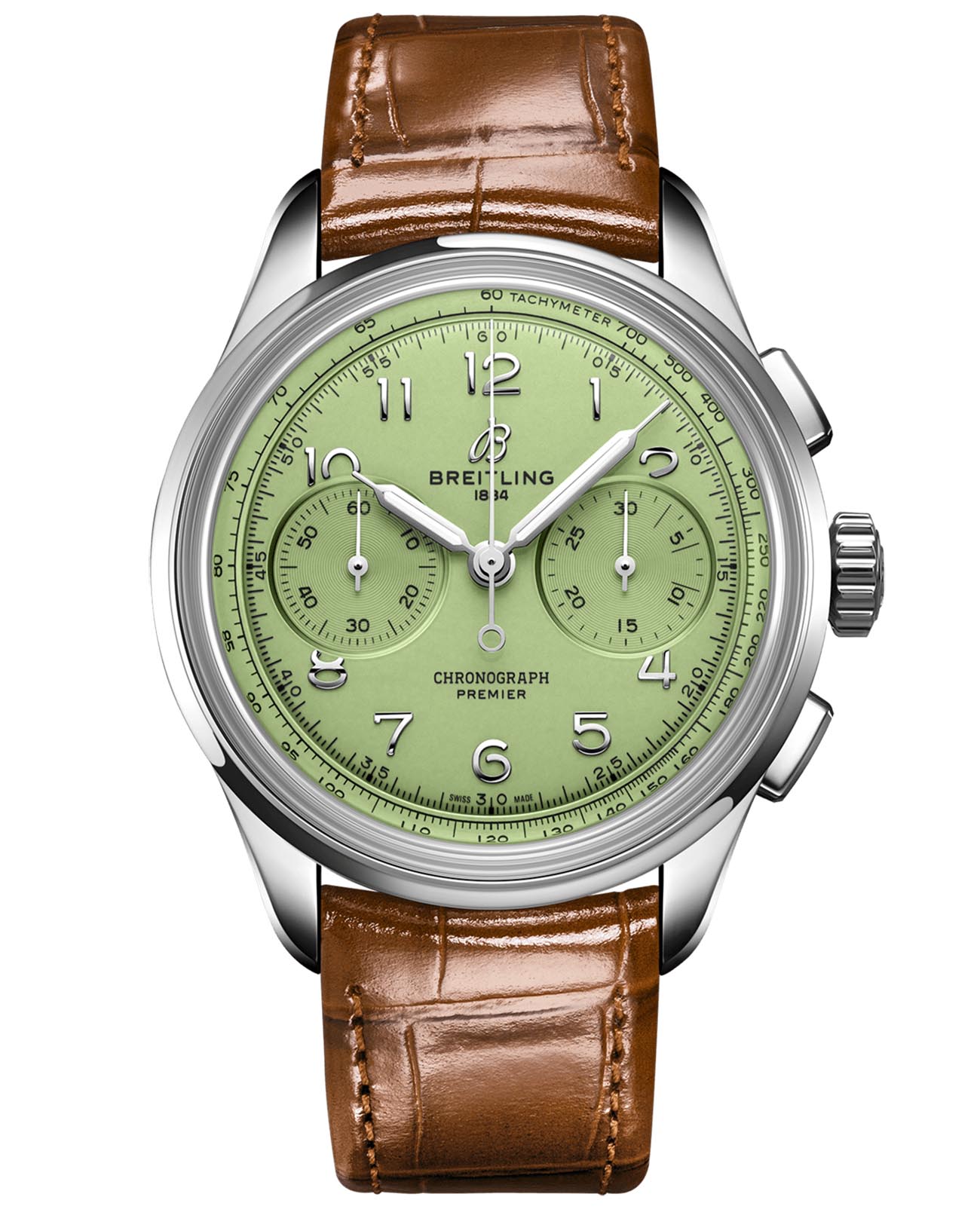 Breitling Breitling Premier B09 Chronograph 40 AB0930D31L1P1  AB0930D31L1P1 механические мужские часы зеленый циферблат, браслет кожаный — вид спереди