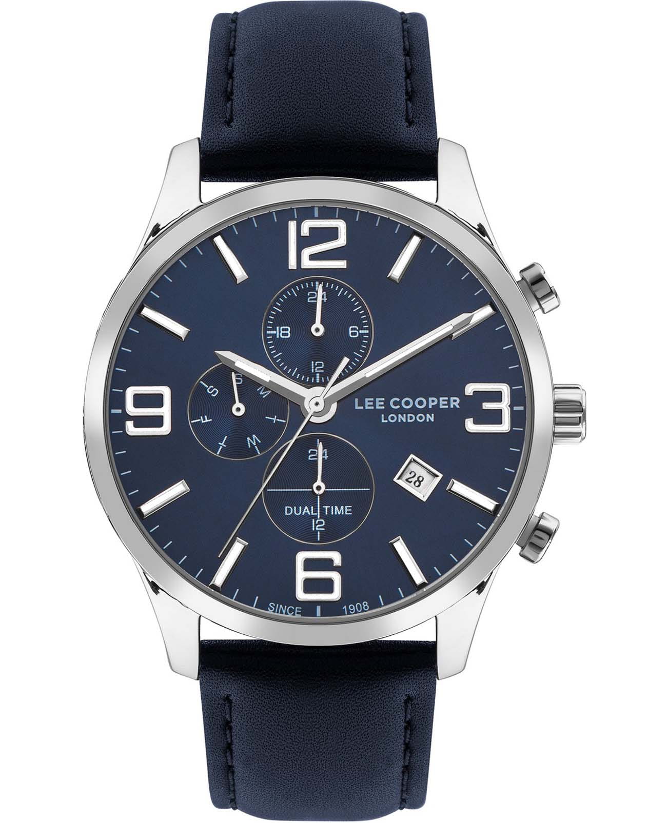 Lee Cooper Lee Cooper LC07713.399  LC07713.399 кварцевые мужские часы синий циферблат, браслет кожаный — вид спереди