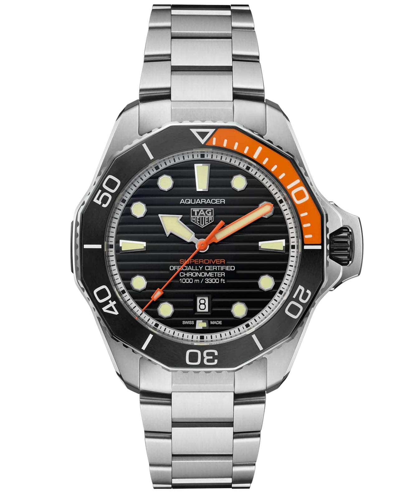 TAG Heuer TAG Heuer Aquaracer Professional 1000 Superdiver Date WBP5A8A.BF0619  WBP5A8A.BF0619 механические мужские часы черный циферблат, браслет титановый — вид спереди