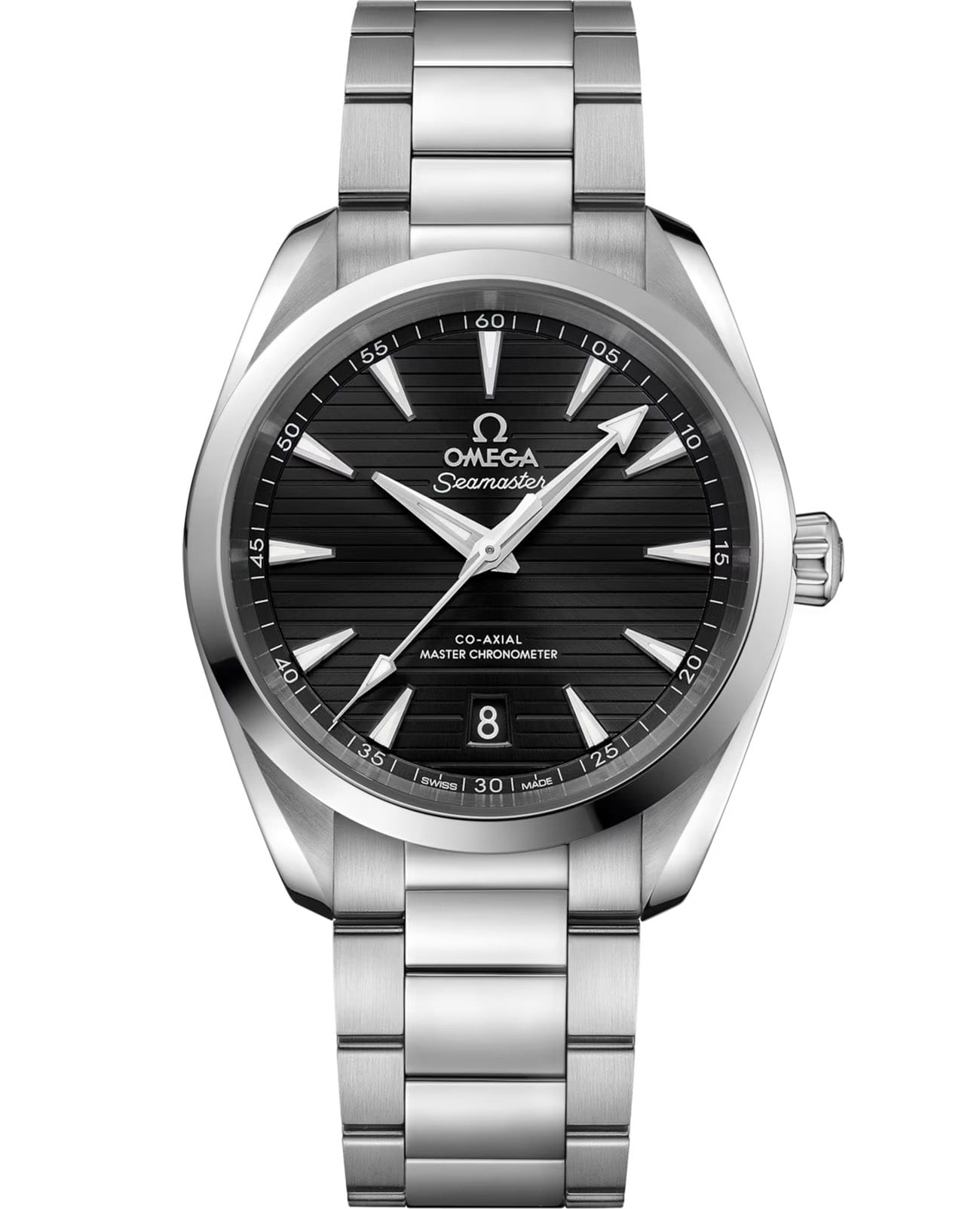 Omega Omega Seamaster Aqua Terra 220.10.38.20.01.001 Aqua Terra 22010382001001 механические мужские часы черный циферблат, браслет нержавеющая сталь — вид спереди