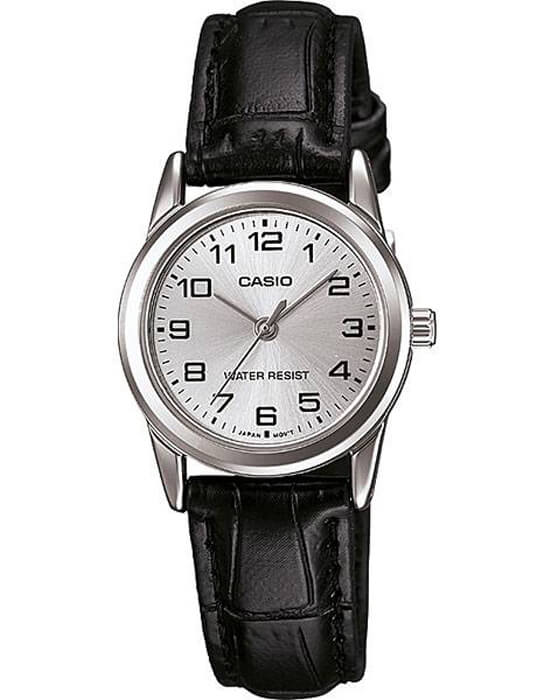 Casio Casio LTP-V001L-7B  LTP-V001L-7B кварцевые женские часы серебристый циферблат, браслет кожаный — вид спереди