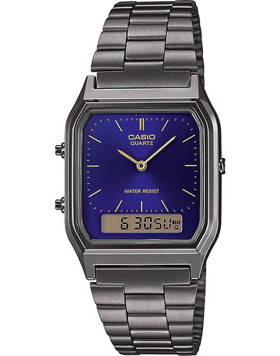 Casio Casio Collection AQ-230EGG-2A  AQ-230EGG-2A кварцевые мужские часы синий циферблат, браслет сталь с ip покрытием — вид спереди