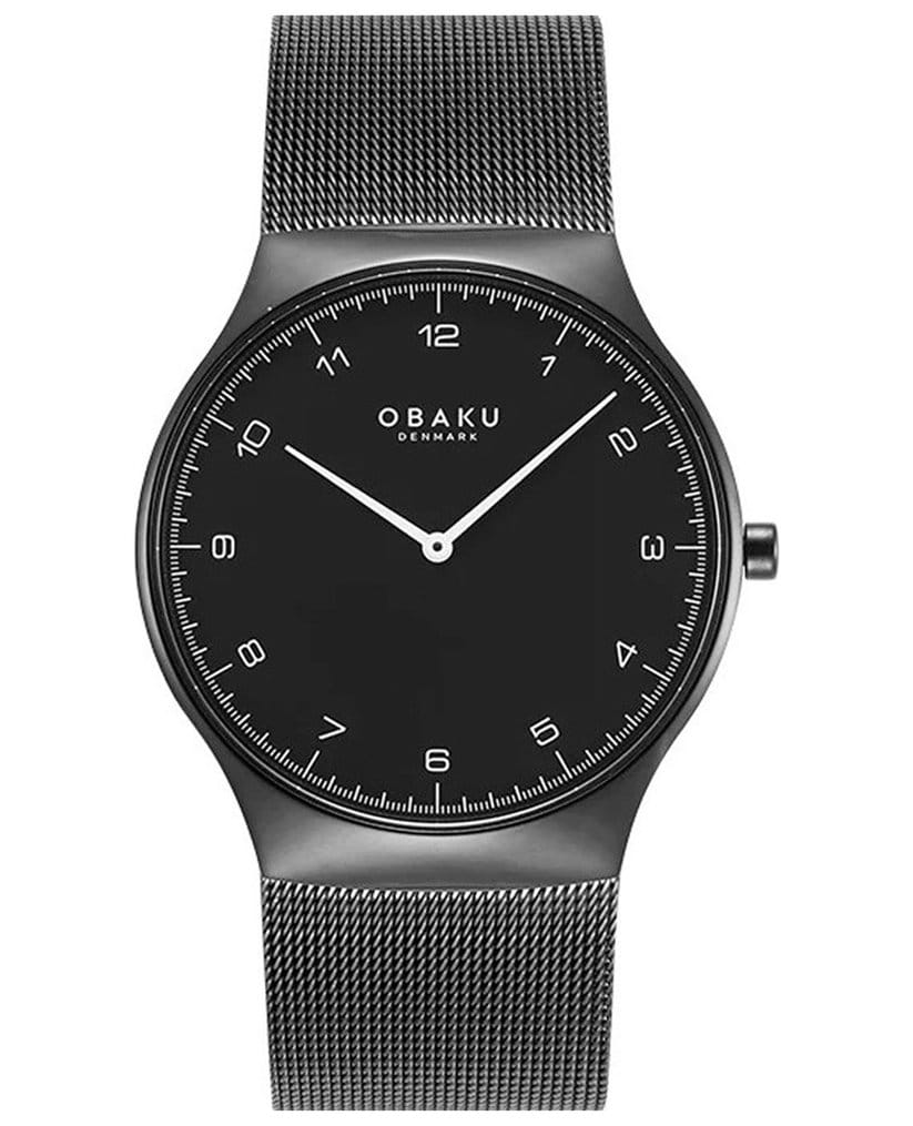 Obaku Obaku Slank V306GXBBMB  V306GXBBMB кварцевые мужские часы черный циферблат, браслет нержавеющая сталь с pvd-покрытием — вид спереди