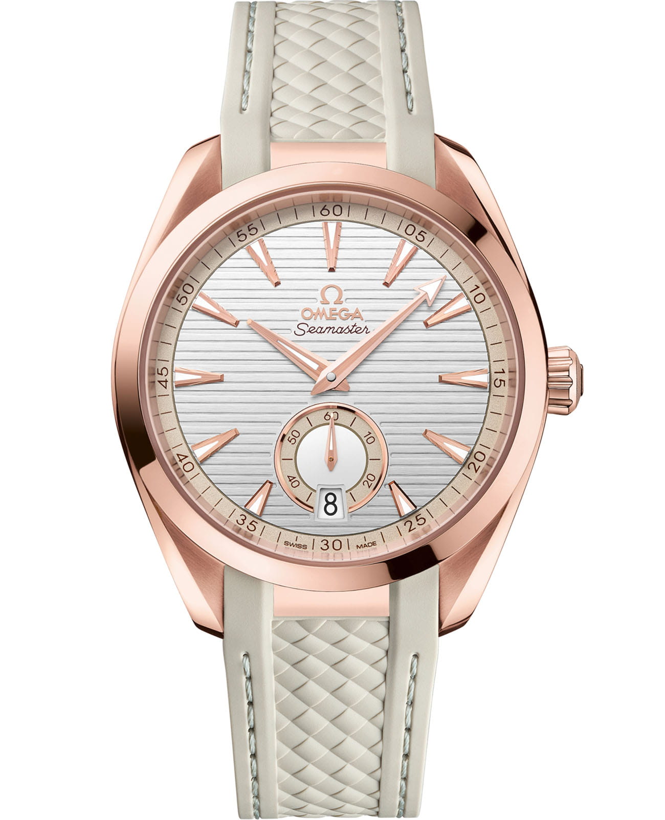 Omega Omega Seamaster Aqua Terra 220.52.41.21.02.001 Aqua Terra 22052412102001 механические мужские часы серебристый циферблат, браслет каучук — вид спереди