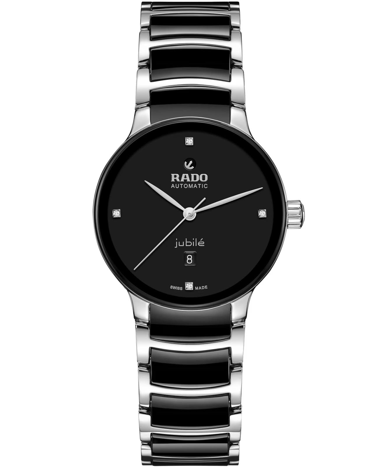 Rado Rado Centrix Automatic Diamonds R30020712 Automatic R30020712 механические женские часы черный циферблат, браслет сталь + высокотехнологичная керамика — вид спереди