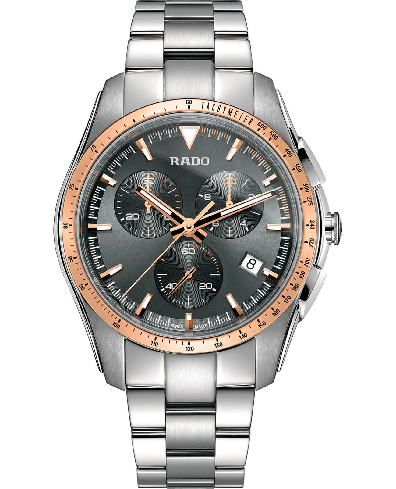 Rado Rado Hyperchrome Chronograph R32259163  R32259163 кварцевые мужские часы серый циферблат, браслет нержавеющая сталь — вид спереди
