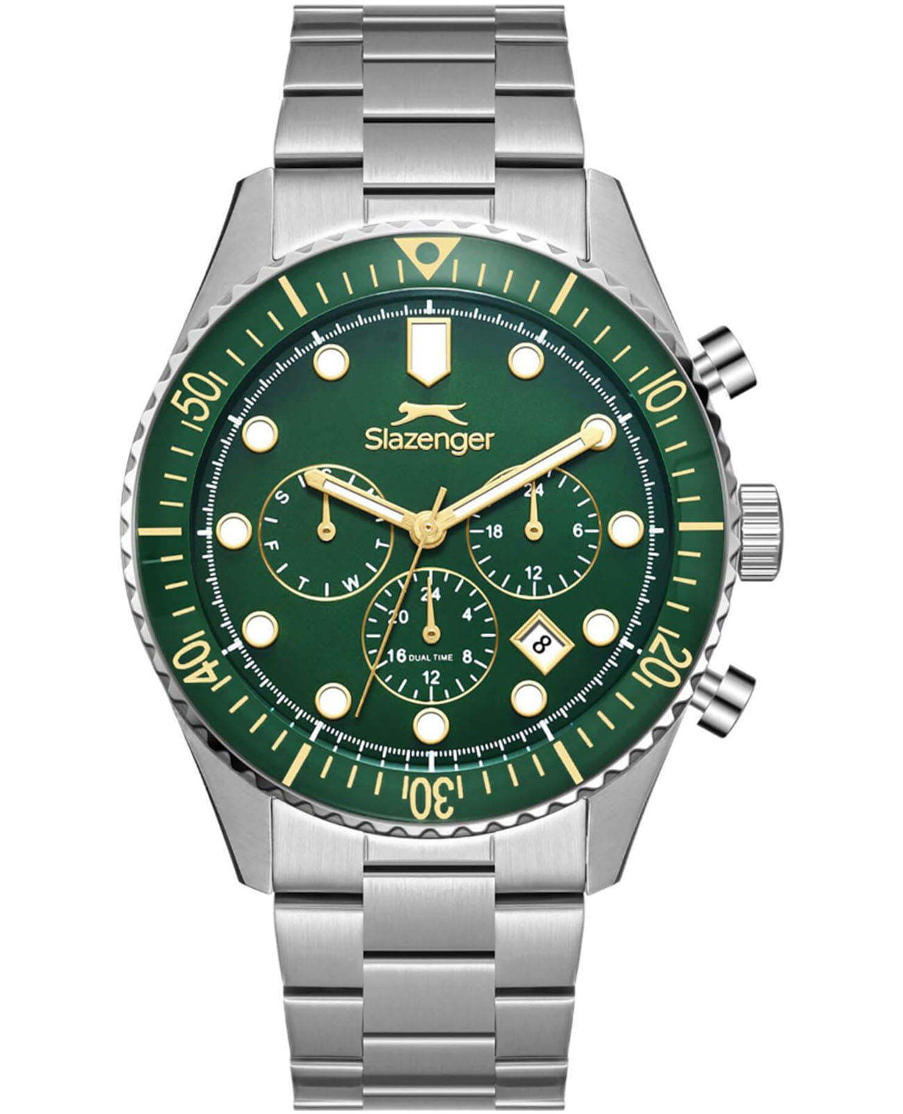 Slazenger Slazenger SL.09.2490.2.03  SL.09.2490.2.03 кварцевые мужские часы зеленый циферблат, браслет нержавеющая сталь — вид спереди