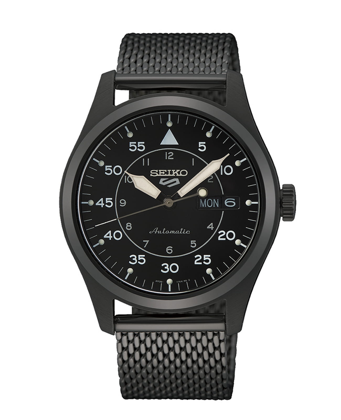 Seiko Seiko 5 Sports SRPH25K1S  SRPH25K1S механические мужские часы черный циферблат, браслет нержавеющая сталь — вид спереди