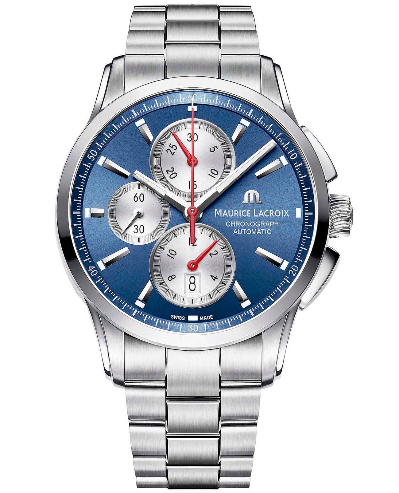 Maurice Lacroix Maurice Lacroix Pontos Chronograph PT6388-SS002-430-1  PT6388-SS002-430-1 механические мужские часы синий циферблат, браслет нержавеющая сталь — вид спереди