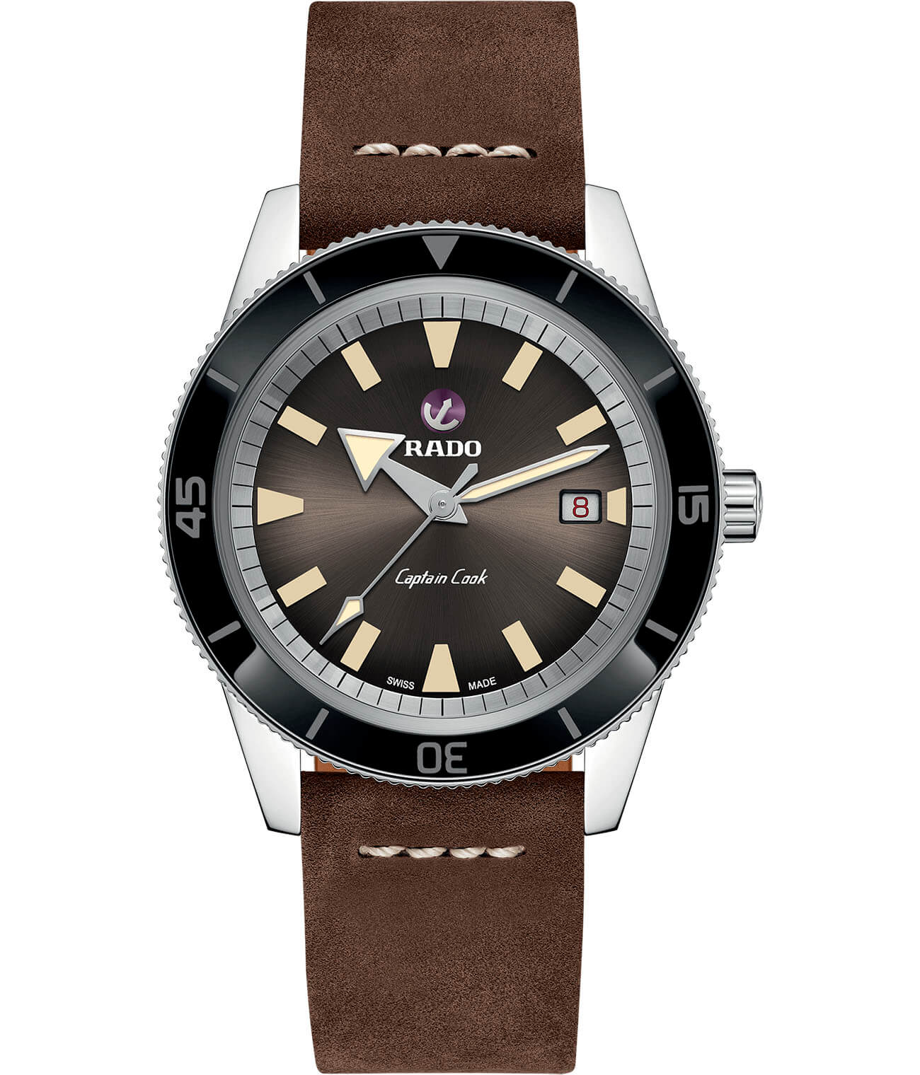 Rado Rado Captain Cook Automatic R32505305 Automatic R32505305 механические мужские часы коричневый циферблат, браслет кожаный — вид спереди