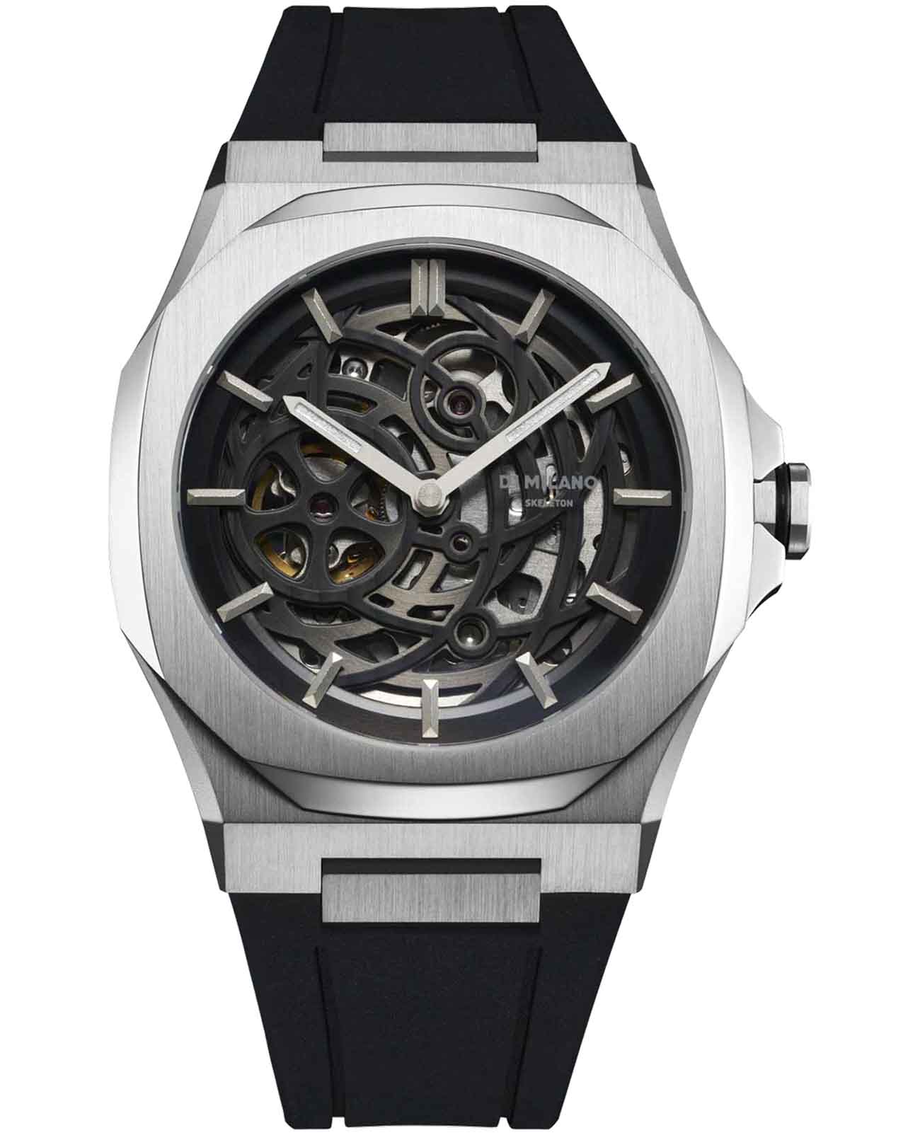 D1 Milano D1 Milano Skeleton SKRJ10  SKRJ10 механические мужские часы черный циферблат, браслет каучук — вид спереди
