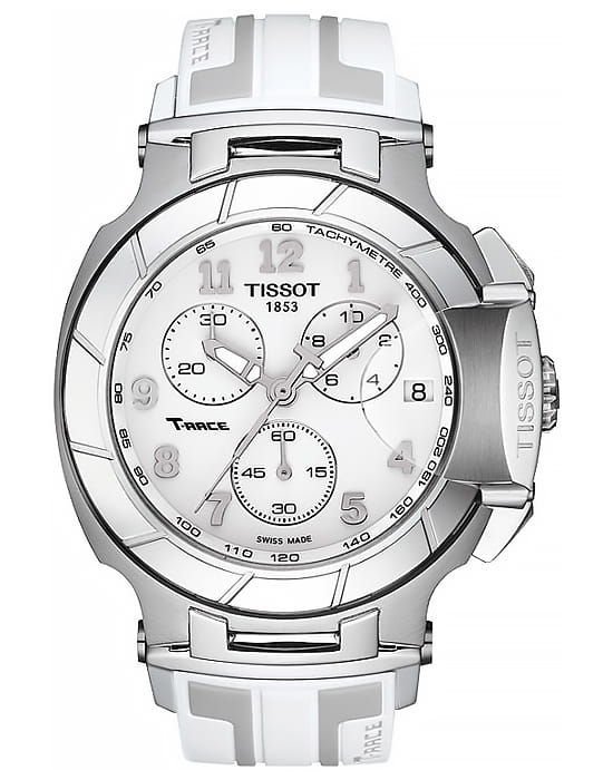 Tissot Tissot T-Sport T-Race Quartz Chronograph T048.417.17.012.00 T Race T0484171701200 кварцевые мужские часы белый циферблат, браслет силикон — вид спереди