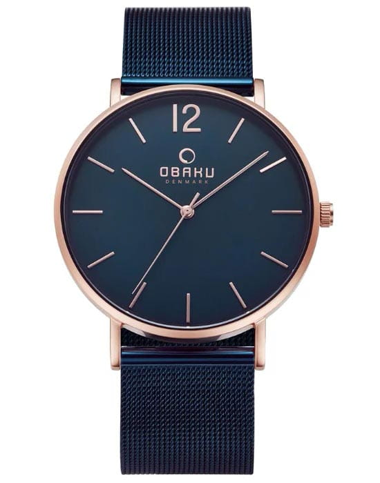 Obaku Obaku V197GXVLML  V197GXVLML кварцевые мужские часы синий циферблат, браслет сталь с ip покрытием — вид спереди