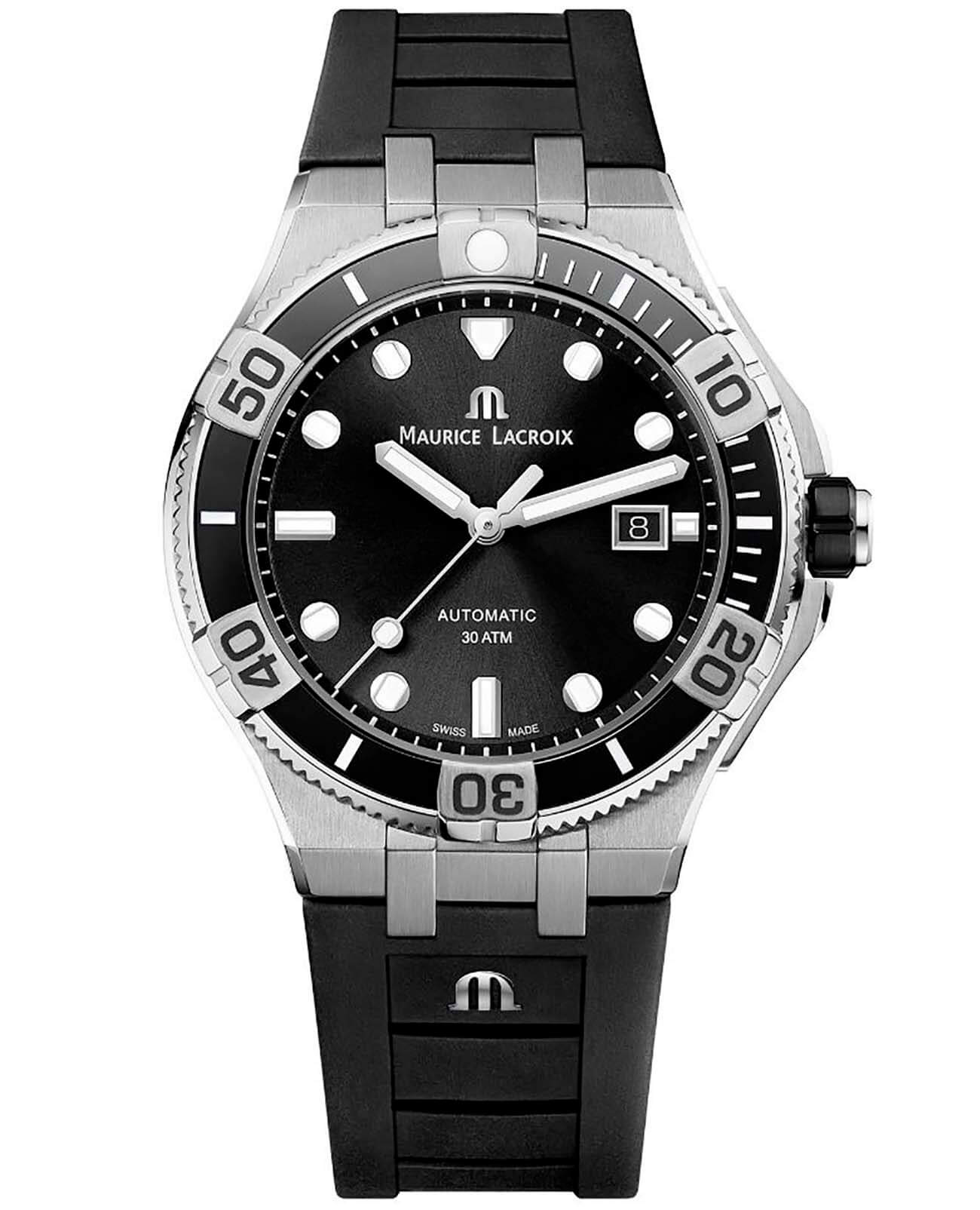 Maurice Lacroix Maurice Lacroix Aikon Venturer AI6058-SS001-330-1  AI6058-SS001-330-1 механические мужские часы черный циферблат, браслет каучук — вид спереди