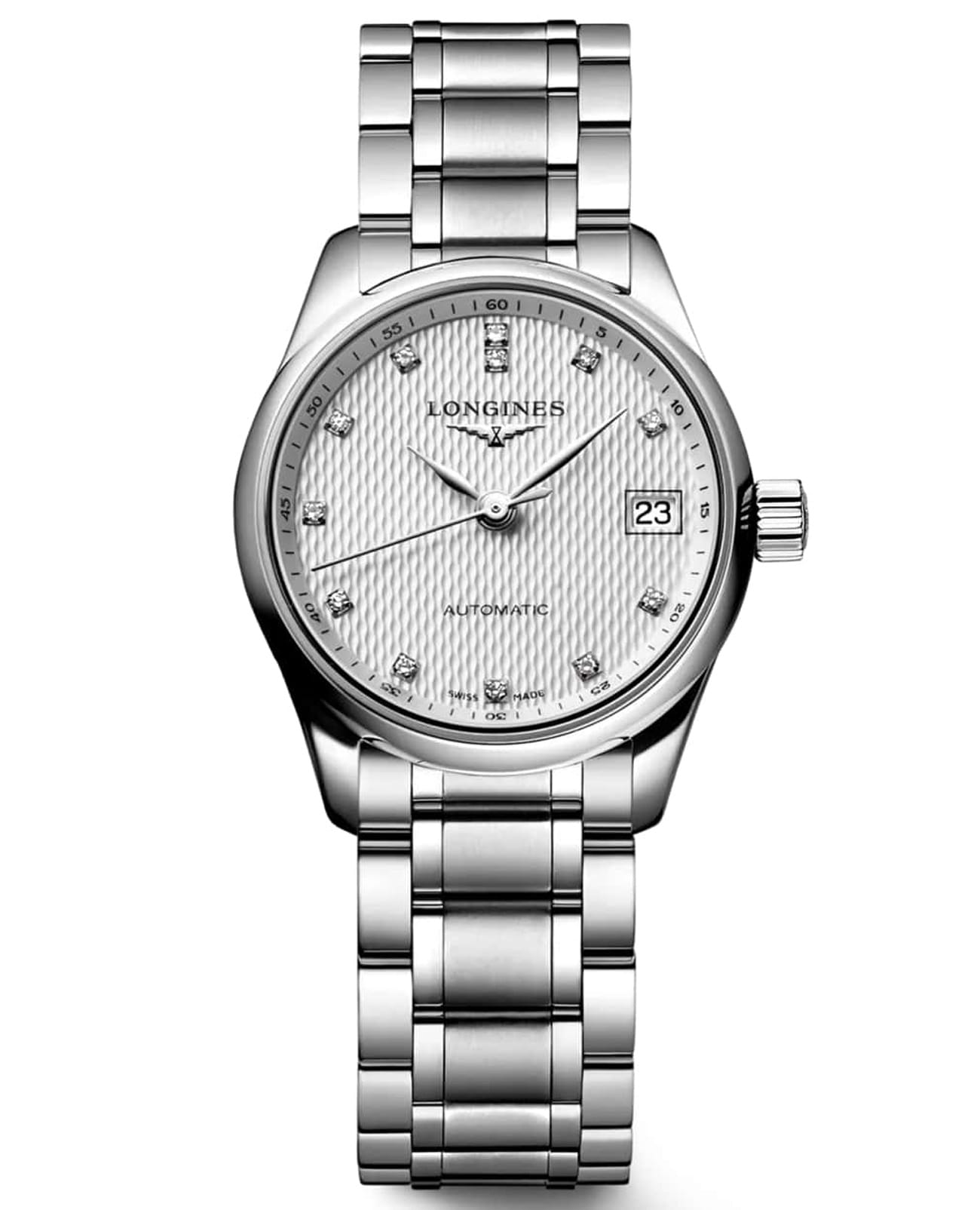 Longines Longines Master Collection L2.128.4.77.6  L21284776 механические женские часы белый циферблат, браслет нержавеющая сталь — вид спереди