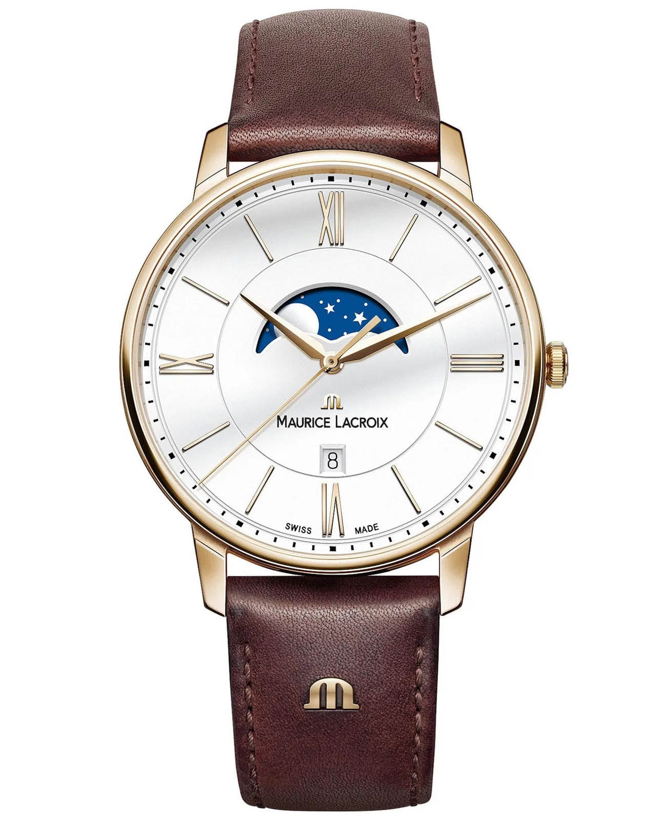 Maurice Lacroix Maurice Lacroix Eliros Moonphase EL1108-PVP01-112-1  EL1108-PVP01-112-1 кварцевые мужские часы белый циферблат, браслет кожаный — вид спереди