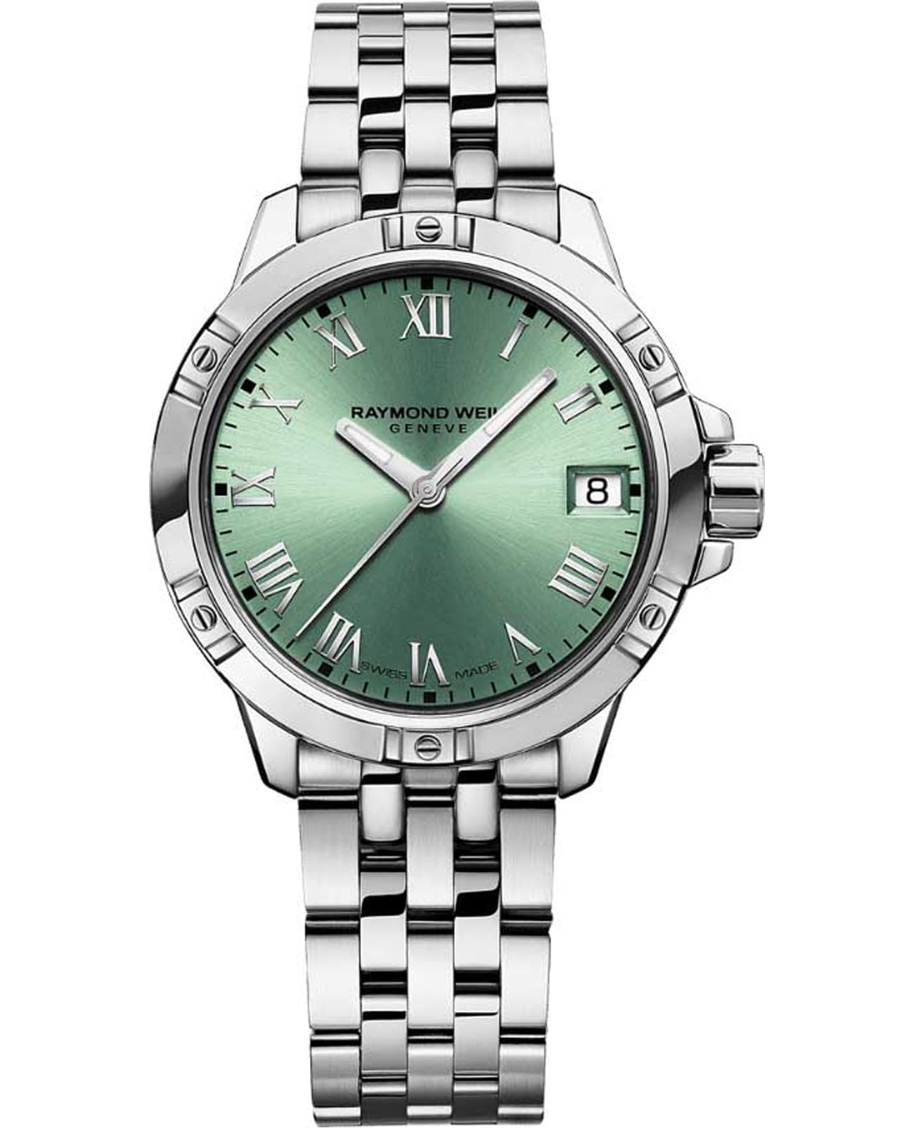 Raymond Weil Raymond Weil Tango 5960-ST-00520  5960-ST-00520 кварцевые женские часы зеленый циферблат, браслет нержавеющая сталь — вид спереди