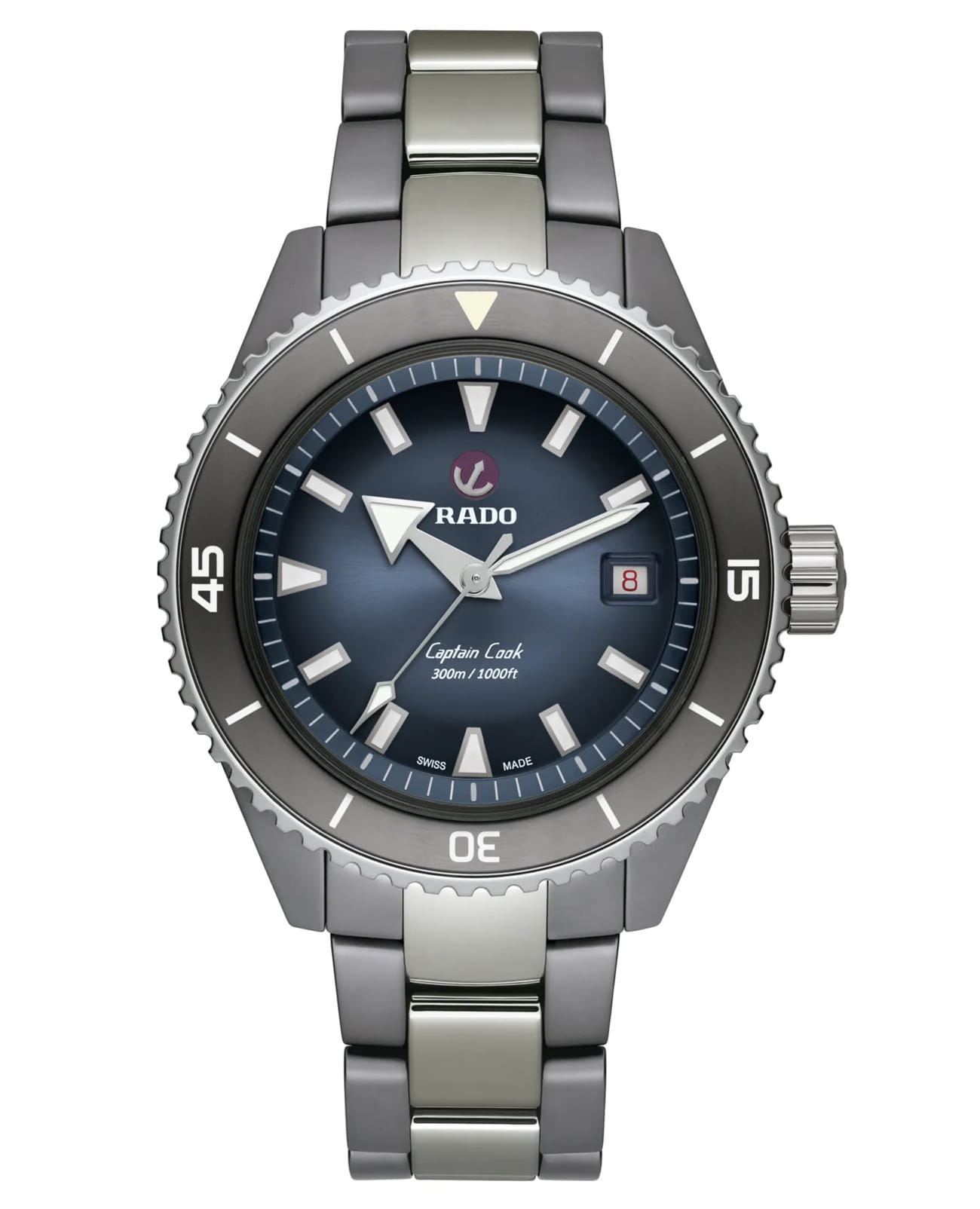 Rado Rado Captain Cook High-Tech Ceramic Diver R32144202 Automatic R32144202 механические мужские часы синий циферблат, браслет титан + высокотехнологичная плазменная керамика — вид спереди