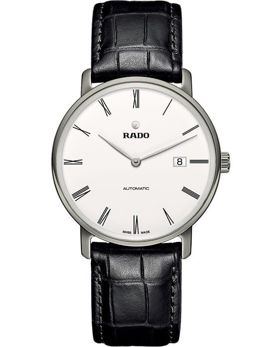 Rado Rado Diamaster Thinline Automatic R14067036 Automatic R14067036 механические мужские часы белый циферблат, браслет кожаный — вид спереди