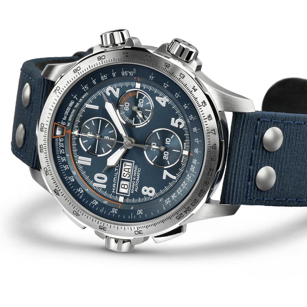 Hamilton Hamilton Khaki Aviation X-Wind Auto Chrono H77906940 мужские часы синий циферблат на запястье
