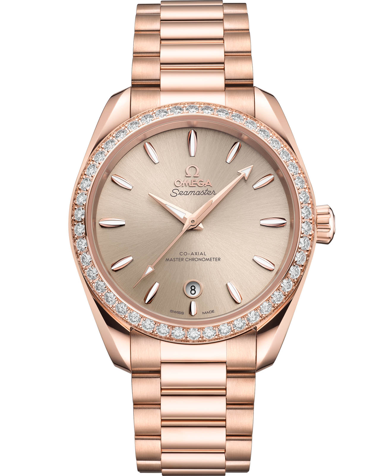 Omega Omega Seamaster Aqua Terra 220.55.38.20.09.001 Aqua Terra 22055382009001 механические женские часы золотой циферблат, браслет 18-каратное красное золото — вид спереди