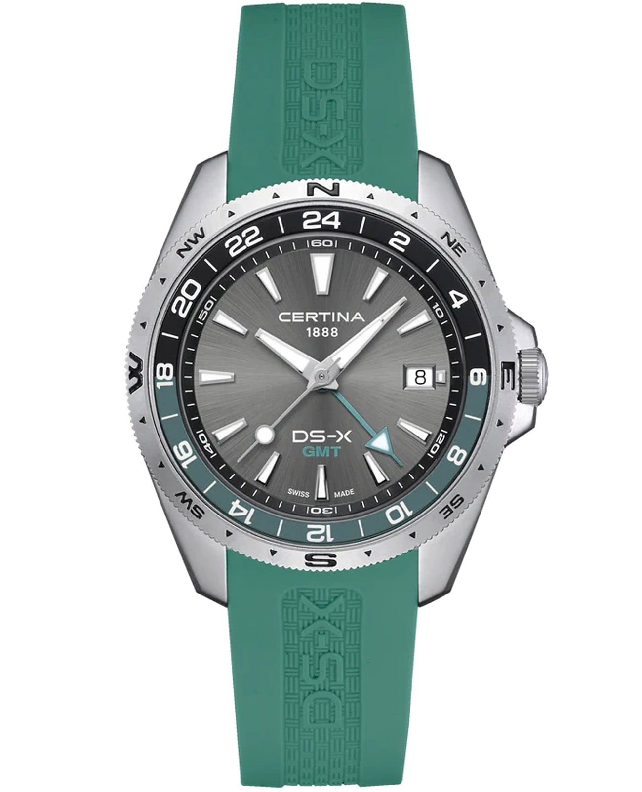 Certina Certina DS-X GMT C047.452.17.081.00 DS-X GMT C0474521708100 кварцевые мужские часы серый циферблат, браслет резина — вид спереди