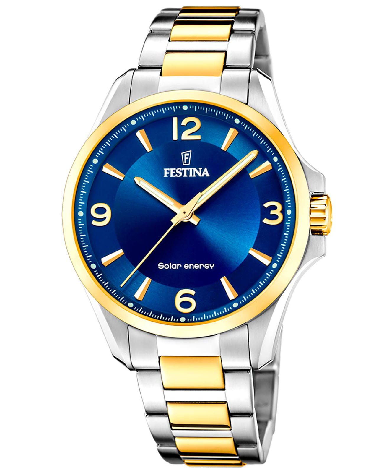 Festina Festina Solar F20657/4  F20657/4 кварцевые мужские часы синий циферблат, браслет сталь c pvd покрытием — вид спереди