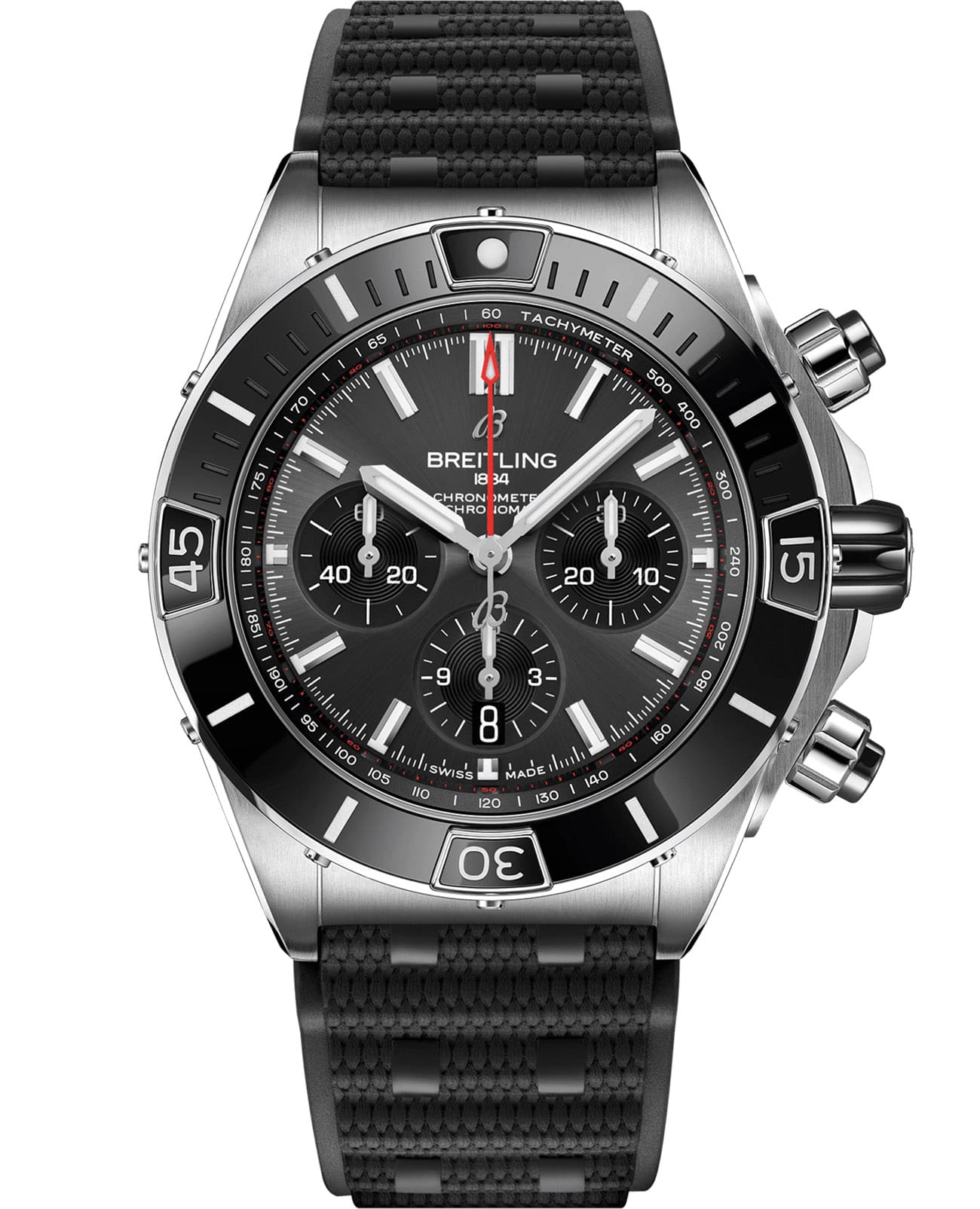 Breitling Breitling Super Chronomat B01 44 AB0136251B2S1  AB0136251B2S1 механические мужские часы синий циферблат, браслет каучук — вид спереди