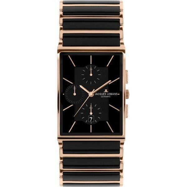 Jacques Lemans Jacques Lemans 1-1817C  1-1817C кварцевые мужские часы черный циферблат, браслет сталь + керамические вставки — вид спереди